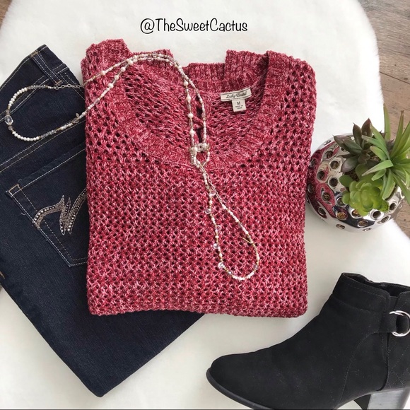 Lucky Brand Sweaters - Lucky Brand Red Lace Up Back Tunic Sweater